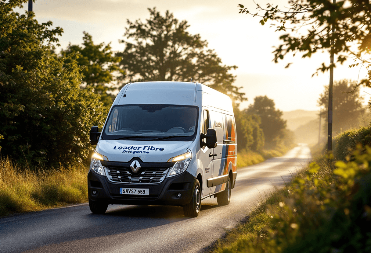 Camion technicien fibre sur les routes de la Bretagne